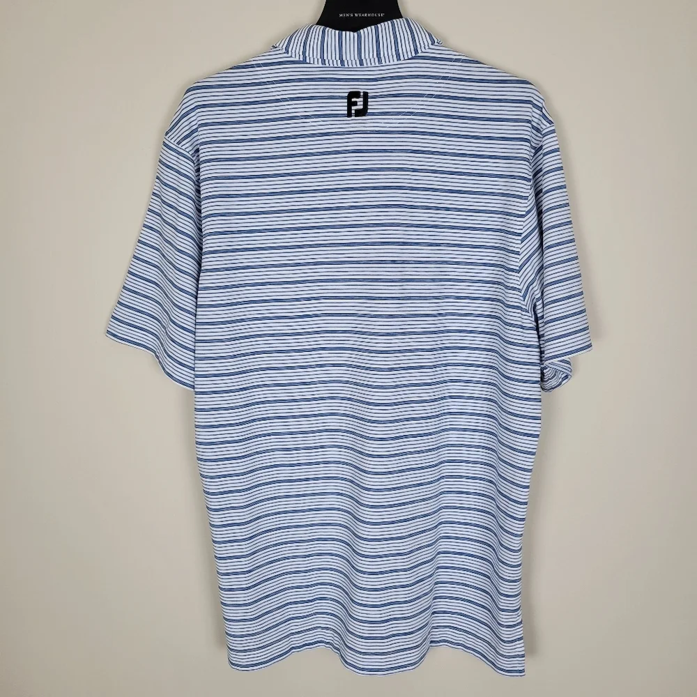 Footjoy Golf Performance Polo Men's Large Striped Blue Short Sleeve